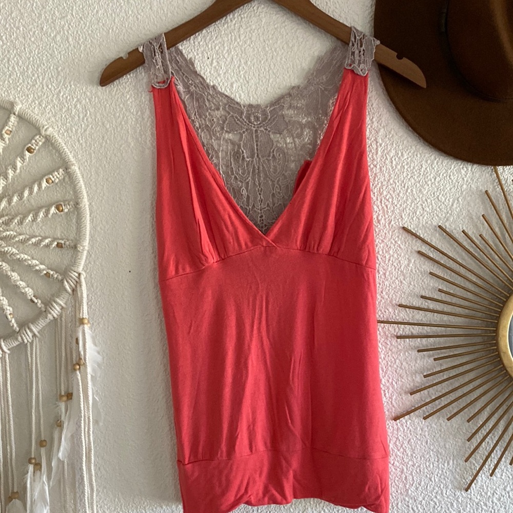 Jaloux Orange Crochet Trim Tank-Small